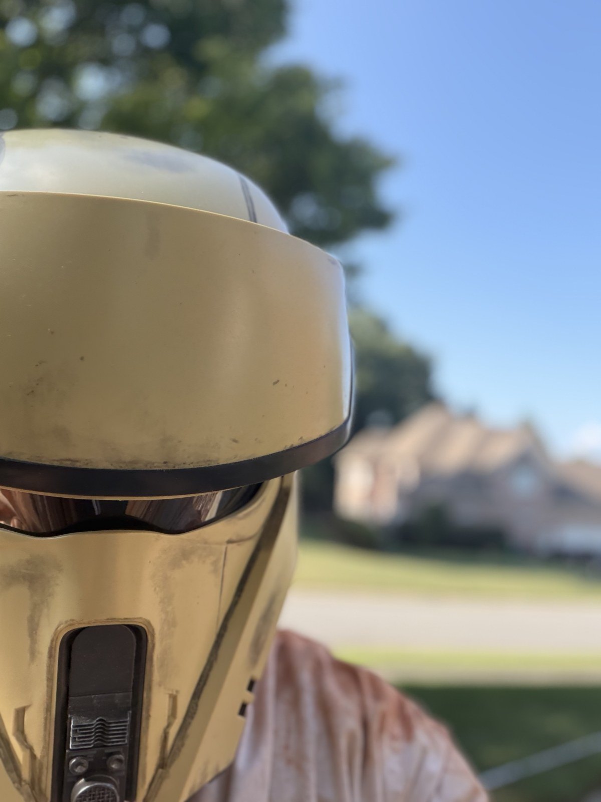 Rodney Allman of EnviroSafe wearing a Shoretrooper helmet on a hornet call in Mount Holly, North Carolina