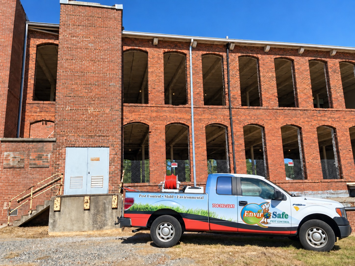 Envirosafe truck at the Chronicle Mill site in Belmont NC
